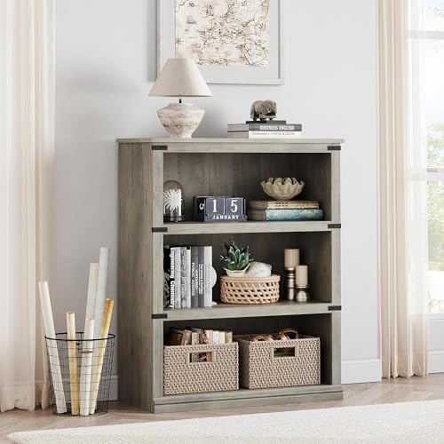 LUNSY 3 Etagen Bücherregal - 102 cm Bücherregale mit Lagerung, Hohe Bücherregal Holz Offene Anzeige Bücherregal Schmal, Bücherregal für Schlafzimmer, Wohnzimmer, Büro von LUNSY