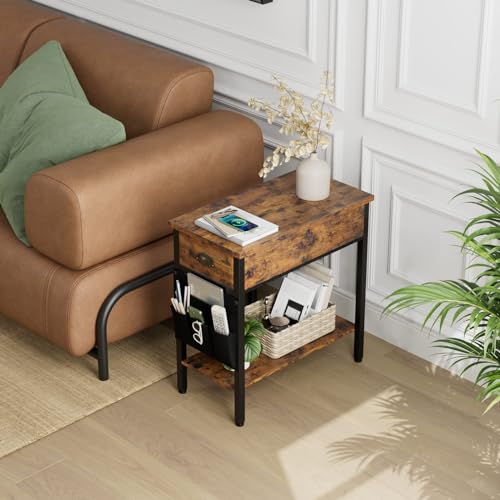 LUNSY Beistelltisch mit klappbarer Tischplatte, Couchtisch & Nachttisch, mit Ablage und Stofftasche, ideal für Wohnzimmer Schlafzimmer Retro von LUNSY