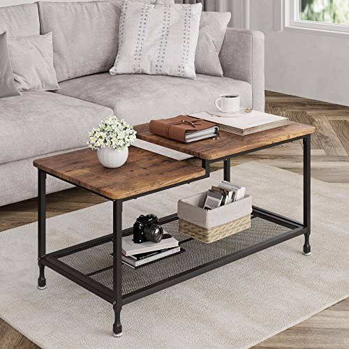 LUNSY Couchtisch Wohnzimmertisch 2-Stufig aus MDF-Holztisch Holz mit Stahlgestell und Unterer Ablage, Couchtisch Sofatisch Modern Industrie-Design, Coffee Table Einfache Aufbau LUNSY Couchtisch Wohnzimmertisch 2-Stufig aus MDF-Holztisch Holz mit Stahlgestell und Unterer Ablage, Couchtisch Sofatisch Modern Industrie-Design, Coffee Table Einfache Aufbau von LUNSY