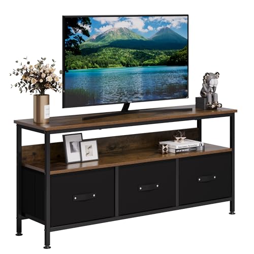 LUNSY Fernsehschrank TV-Kommode aus Holz mit Schubladen und Regalen für Fernseher bis zu 55 Zoll, für Wohnzimmer, Esszimmer und Schlafzimmer, 120x57x30 cm, Stilvolle in Vintage-Braun-Schwarz LUNSY Fernsehschrank TV-Kommode aus Holz mit Schubladen und Regalen für Fernseher bis zu 55 Zoll, für Wohnzimmer, Esszimmer und Schlafzimmer, 120x57x30 cm, Stilvolle in Vintage-Braun-Schwarz von LUNSY