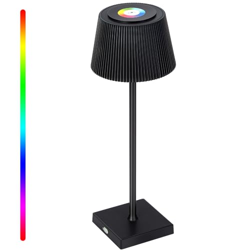 LUNSY LED Dimmbare Akku Tischlampe Kabellose, Touch Dimmbar Tischleuchte RGB+CCT 8 Farben USB-C Wiederaufladbar Wasserdichte für Garten Esstisch Schlafzimmer Balkon Hotel Bar Restaurant(Schwarz) von LUNSY