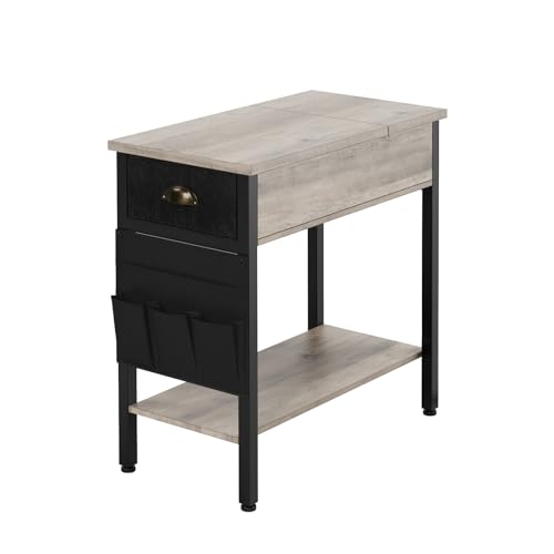 LUNSY Vielseitiger Beistelltisch in Grau mit klappbarer Tischplatte, Stofftasche und praktischer Ablage - passt ideal ins Wohnzimmer oder Schlafzimmer von LUNSY