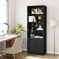 Landhaus Bücherregal 5 Ebenen Schwarz - Schiebetüren Glasfront 80x180x30cm für Wohnzimmer/Homeoffice Landhaus Bücherregal 5 Ebenen Schwarz - Schiebetüren Glasfront 80x180x30cm für Wohnzimmer/Homeoffice von LUNSY
