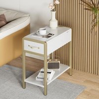 Lunsy - Beistelltisch mit Schublade und Ablage, schmaler Nachttisch Kaffeetisch für Wohnzimmer Schlafzimmer Vintage, Gold Lunsy - Beistelltisch mit Schublade und Ablage, schmaler Nachttisch Kaffeetisch für Wohnzimmer Schlafzimmer Vintage, Gold von LUNSY