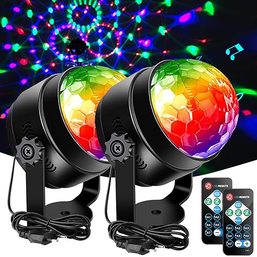 Lunsy Discokugel partylicht, Discolicht Partylicht 360° Rotierende Musik Activated LED Party Lampe Diskokugel mit Fernbedienung, 3W RGB Dynamisch Disco Lichter für Party, Weihnachten, Kinder von LUNSY