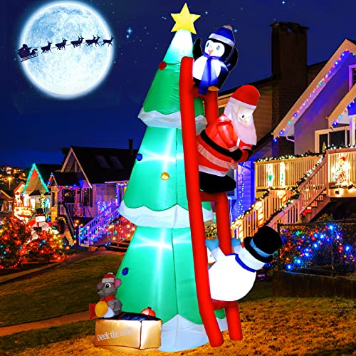 XXL Aufblasbarer Weihnachtsbaum mit süßem Pinguin, Weihnachtsmann, Schneemann und Kleiner Maus,Aufblasbare Weihnachtsdekoration für den Außenbereich mit LED-Beleuchtung 210cm von LUNSY