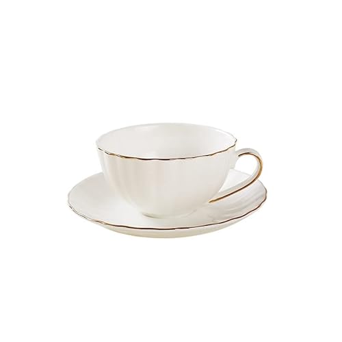 LUNYY 210 ml Porzellan-Teetasse mit Goldrand, Cappuccino-Kaffeetassen, weißes Teetassen-Set, britische Kaffeetasse von LUNYY
