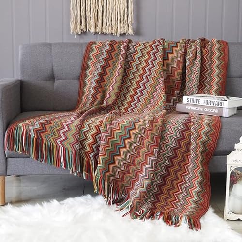 LUNYY Bohemian Throw Blanket Sofa Cover Geometrisch gestrickter Schonbezug für Couch Multifunktionale Boho Dekorative Decke von LUNYY
