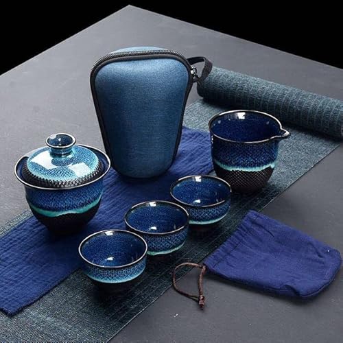 LUNYY Chinesisches Kung-Fu-Reise-Tee-Set, Keramik-Glasur, Teekanne, Teetasse, Gaiwan, Porzellan, Tee-Sets, Tee-Zeremonie von LUNYY
