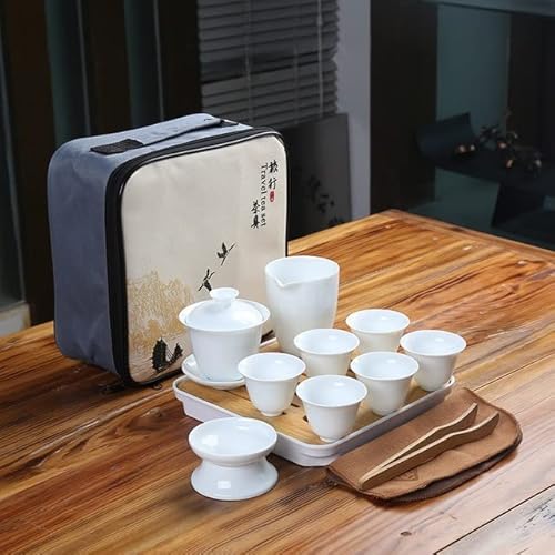 LUNYY Drinkware Set Chinese Kung Fu Travel Tea Set Ceramic Portable Teacup Porcelain Gaiwan Tea Cup Mug of Tea Ceremony Teapot von LUNYY