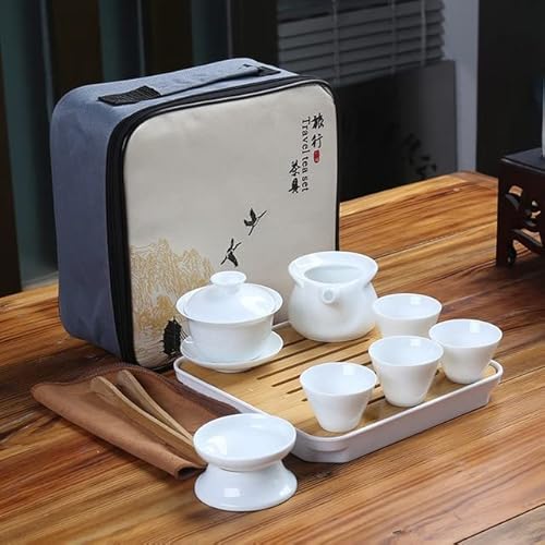 LUNYY Drinkware Set Chinese Kung Fu Travel Tea Set Ceramic Portable Teacup Porcelain Gaiwan Tea Cup Mug of Tea Ceremony Teapot von LUNYY