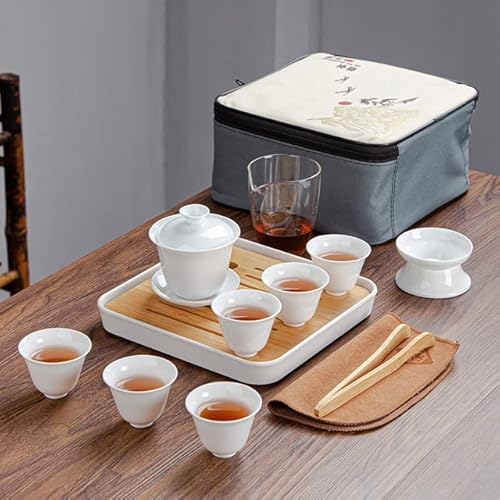 LUNYY Drinkware Set Chinese Kung Fu Travel Tea Set Ceramic Portable Teacup Porcelain Gaiwan Tea Cup Mug of Tea Ceremony Teapot von LUNYY