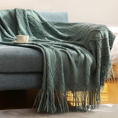 LUNYY Gestrickte Decke, einfarbig, geprägte Decke, nordische dekorative Decken für Schlafsofa, Überwurf, Grobstrick-Überwurf, Plaids von LUNYY