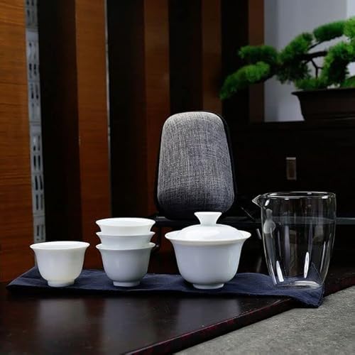 LUNYY White Ceramic Teapot Gaiwan with 3 Cups 4 Cups Gaiwan Tea Sets Portable Travel Tea Sets Drinkware von LUNYY