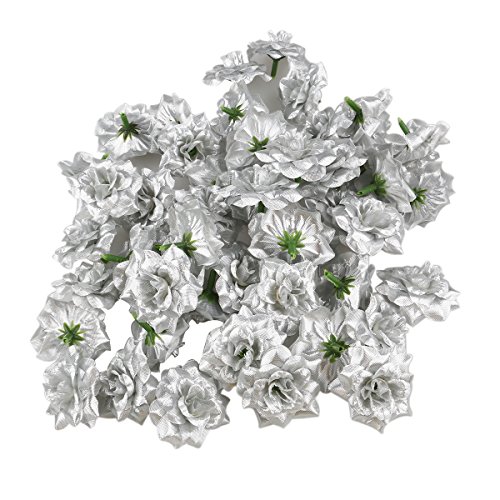 Luoem 50 Stück Rosen Silber Künstliche Rosenköpfe Craft Blumen Seide für Kleidung Album Hochzeit von LUOEM