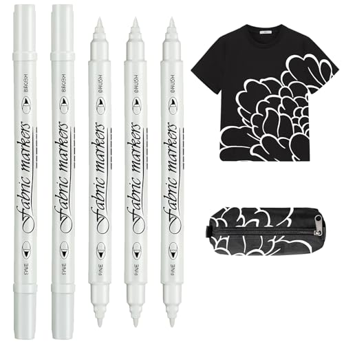 LUOFENG Stoffstifte mit doppelter Spitze für Textilkunst mit feinen breiten Spitzen, schnell trocknend, nicht verblassende Tinte, sicher für Kleidung, Leinentasche, 5 Stück von LUOFENG