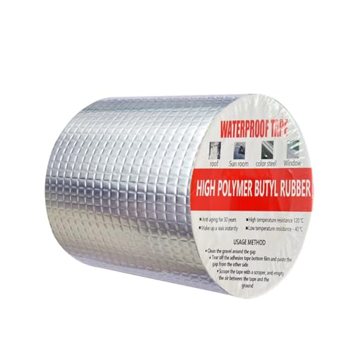 Butylband Wasserdichtes Klebeband Außen Bitumenband Selbstklebend, Butylkautschuk ​Aluminiumfolie dichtband,für Dachleckage, Oberflächenriss, Fensterbankspalt, Rohrbruch (10cm X 5m) von LUOHONG