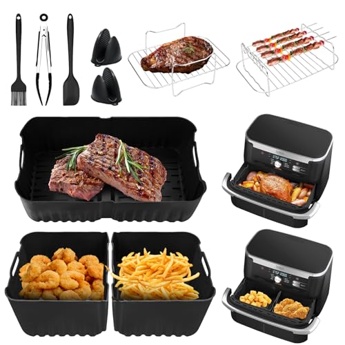 Heißluftfritteuse Zubehör für ninja foodi flexdrawer 10,4 l heißluftfritteuse af500eu, 1*10.4L and 2*5.2L silikonform heißluftfritteuse, Wiederverwendbares & lebensmittelechtes ninja airfryer zubehör von LUOJINYI