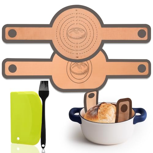 LUOJINYI 2 Stück Silikon Backmatte für Dutch Oven, silikonmatte backen mit Pinsel und Ausstecher, Wiederverwendbare Silikon Backmatte Brot mit Langen Griffen für Brottopf, backmatte silikon von LUOJINYI