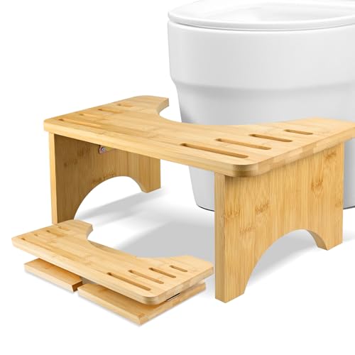 LUOJINYI Bambus Toilettenhocker, Klappbar Badhocker, Gesunder und Tragbarer Klohocker, Ergonomischer WC Hocker für Badezimmer für Bekämpft Verstopfung Blähungen und Bequeme Ausscheidung von LUOJINYI