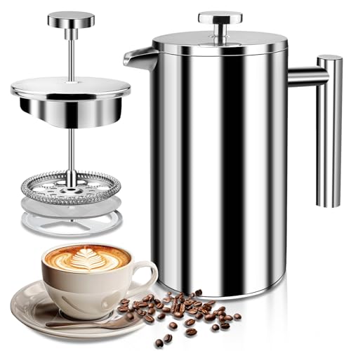 LUOJINYI Kaffeebereiter aus Edelstahl, 800ML Hochwertige French Press, Doppelwandig Isoliert System mit Zweilagiger Konstruktion, Große Kapazität Ideal fürs Verschenken an Kaffeeliebhaber von LUOJINYI