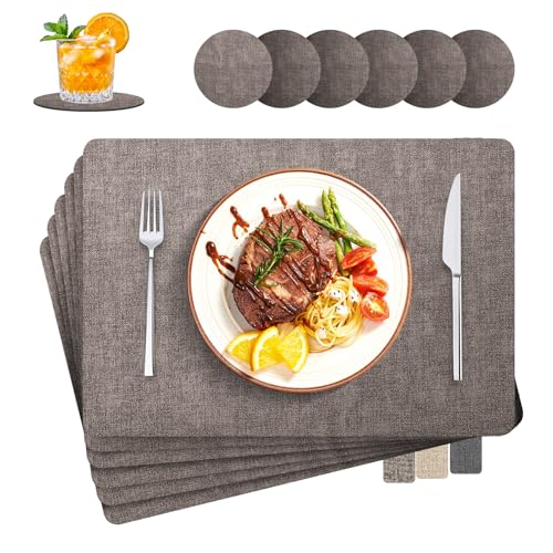 LUOJINYI Tischsets Abwaschbar, 6er Set Leinenimitat Lederoptik Platzset und Untersetzer, Hitzebeständig Doppelseitigen, 30x43cm Tischuntersetzer rutschfest für Hause Küche Restaurant und Hotel(Grau) von LUOJINYI