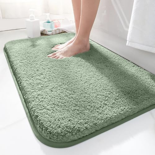 LUOJINYI Badematte 50x80cm rutschfest, Weich Wasserabsorbierende, Shaggy Hochflor-Mikrofasermatte für das Badezimmer, Badvorleger Maschinenwaschbar für Badewanne, Dusche und Badezimmer (Grün) von LUOJINYI