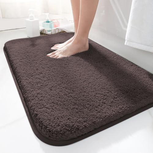 LUOJINYI Badematte 50x80cm rutschfest, Weich Wasserabsorbierende, Shaggy Hochflor-Mikrofasermatte für das Badezimmer, Badvorleger Maschinenwaschbar für Badewanne, Dusche und Badezimmer (Kaffee) von LUOJINYI