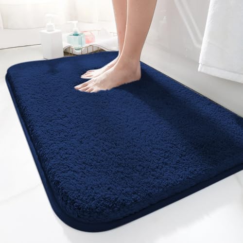 LUOJINYI Badematte 50x80cm rutschfest, Weich Wasserabsorbierende, Shaggy Hochflor-Mikrofasermatte für das Badezimmer, Badvorleger Maschinenwaschbar für Badewanne, Dusche und Badezimmer (Marinefarben) von LUOJINYI