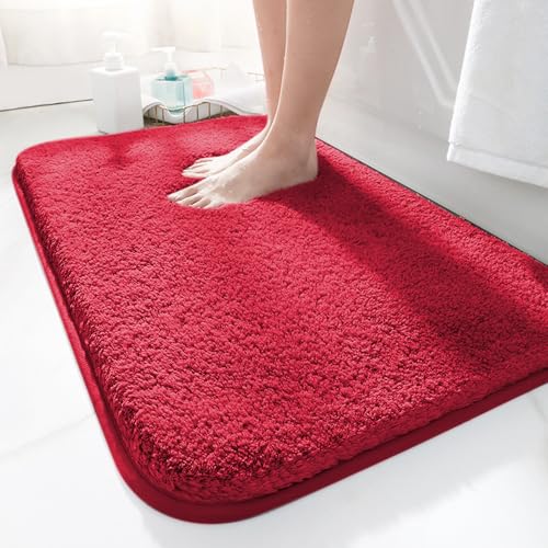 LUOJINYI Badematte 50x80cm rutschfest, Weich Wasserabsorbierende, Shaggy Hochflor-Mikrofasermatte für das Badezimmer, Badvorleger Maschinenwaschbar für Badewanne, Dusche und Badezimmer (Rot) von LUOJINYI