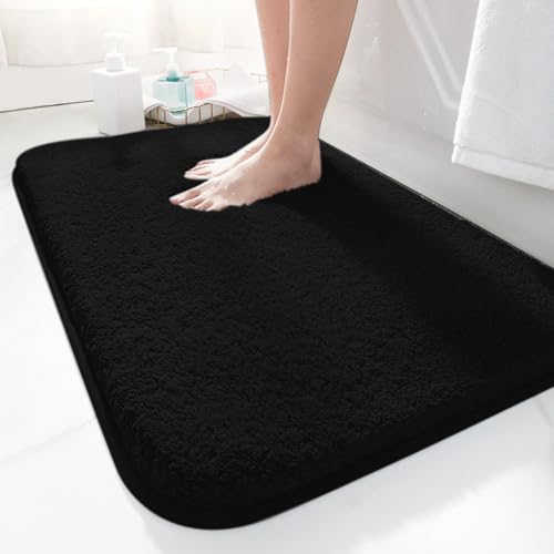 LUOJINYI Badematte 50x80cm rutschfest, Weich Wasserabsorbierende, Shaggy Hochflor-Mikrofasermatte für das Badezimmer, Badvorleger Maschinenwaschbar für Badewanne, Dusche und Badezimmer (Schwarz) von LUOJINYI