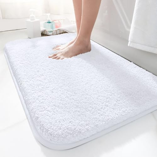 LUOJINYI Badematte 40x60cm rutschfest, Weich Wasserabsorbierende, Shaggy Hochflor-Mikrofasermatte für das Badezimmer, Badvorleger Maschinenwaschbar für Badewanne, Dusche und Badezimmer (Weiß) von LUOJINYI