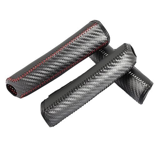 LUOKEKE Handbremse SchutzhüLle 1 Stück Kohlefaser Auto Leder Getriebe Handbremse Abdeckung passend for Renault Handbremse Abdeckung(Red) von LUOKEKE