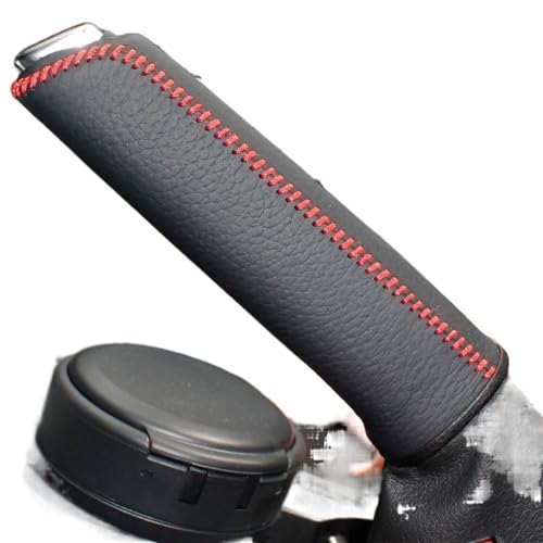 LUOKEKE Handbremse SchutzhüLle Autohandbremsabdeckungen Fall Fit verwendet for Jetta Mk5 Fit-Verwendung for Sagitar 2012-2017 Echtes Leder Auto Cover Car-Styling Schwarz Handbremse Abdeckung(Red) von LUOKEKE