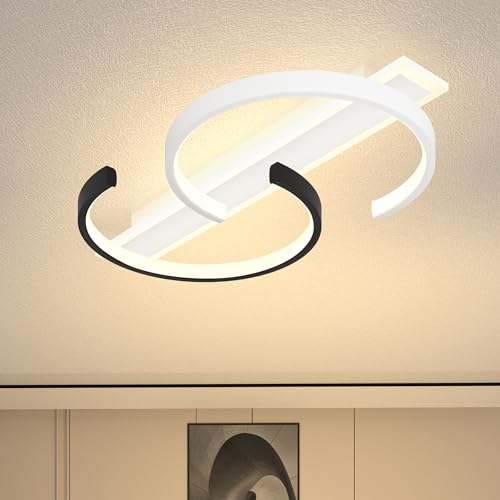 LED Deckenleuchte Dimmbar Deckenlampe Schwarz Wohnzimmerlampe 45W mit Fernbedienung 2-Ringen kreis Deckenleuchte Schlafzimmerlampe Arbeitzimmer Büro Modern Led deckenbeleuchtung-50cm Schwarz Weiß von LUOLONG