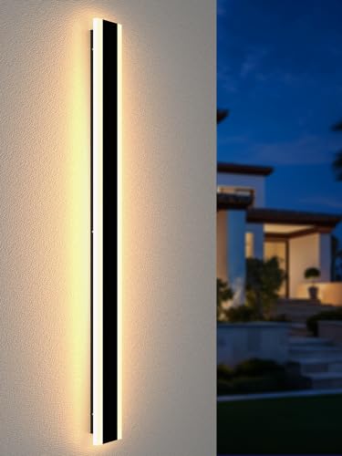 LED Lange Wandlampe Villa außenlampe Villa Porch Wandlampe Außen IP65 Wasserdicht Wandleuchten Schwarz Lange Lichtleiste Aluminium aussenlampe wand Acryl Warmes Licht Gartenleuchte-150CM,Warmes Licht von LUOLONG