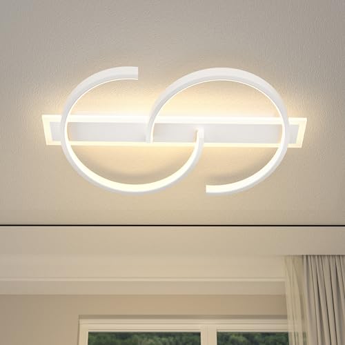 LUOLONG LED Deckenleuchte Dimmbar Deckenlampe Schwarz Wohnzimmerlampe 35W mit Fernbedienung 2-Ringen kreis Deckenleuchte Schlafzimmerlampe Arbeitzimmer Büro Modern Led deckenbeleuchtung-40cm weiß von LUOLONG