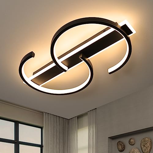 LUOLONG LED Deckenleuchte Dimmbar Deckenlampe Schwarz Wohnzimmerlampe 55W mit Fernbedienung 2-Ringen kreis Deckenleuchte Schlafzimmerlampe Arbeitzimmer Büro Modern Led deckenbeleuchtung-60cm Schwarz von LUOLONG