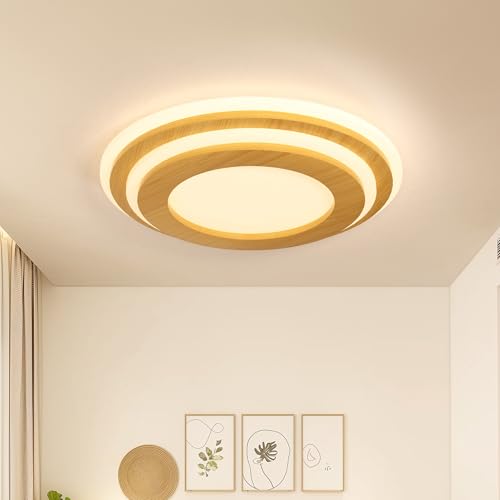 LUOLONG LED Deckenleuchte Holz Deckenlampe Runde 35W Schlafzimmerlampe 40CM Dimmbare Deckenleuchten 3000-6000K Moderne Wohnzimmerlampe Acrylschirm Schlafzimmer Wohnzimmer Arbeitszimmer Büro von LUOLONG