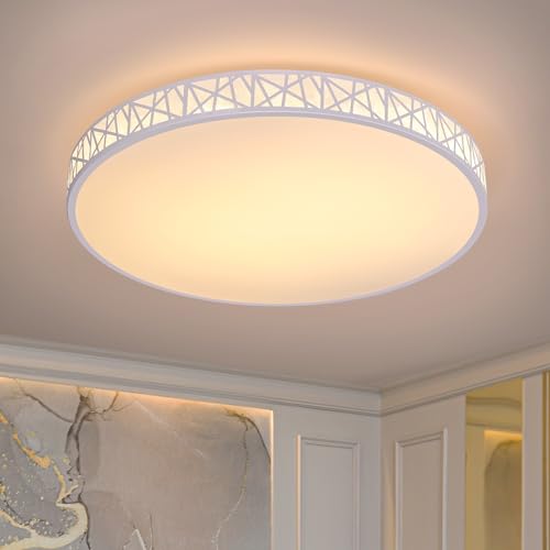 LUOLONG LED Deckenleuchte Mit Fernbedienung Rund Deckenlampe Dimmbar 50W Wohnzimmerlampe Modern Weiss Aushöhlen Deckenbeleuchtung Schlafzimmerlampe Büro Acryl Deckenleuchte Dimmbar-60cm Weiß von LUOLONG