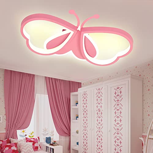 LUOLONG LED Kinder Deckenlampe Schmetterling Deckenlampe Dimmbar Acryl Deckenleuchte Kinderzimmer Kreative Deckenlampe Mädchenzimmer Schlafzimmer Cartoon Deckenleuchte-rosa 42cm von LUOLONG