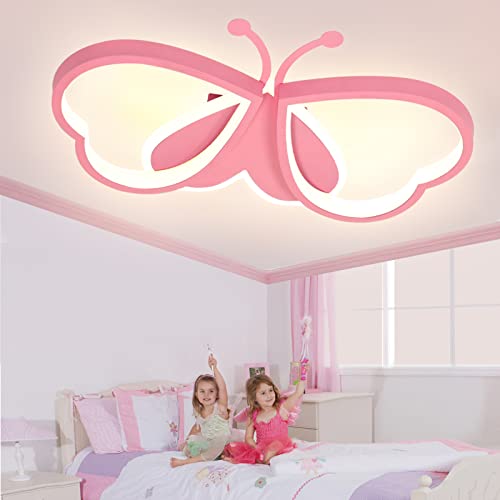 LUOLONG LED Kinder Deckenlampe Schmetterling Deckenlampe Dimmbar Acryl Deckenleuchte Kinderzimmer Kreative Deckenlampe Mädchenzimmer Schlafzimmer Cartoon Deckenleuchte-rosa 62cm von LUOLONG