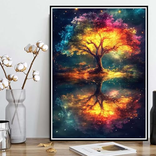 Diamond Painting Baum Diamond Painting XXL 90x120 cm, 5D Crystal Art Landschaft Muster DIY Runden Steine Vollbohrer Mosaik Bastelset Erwachsene für Zimmer Deko Wohnzimmer, Geschenke -ly2508275CXF von LUOLYYEI
