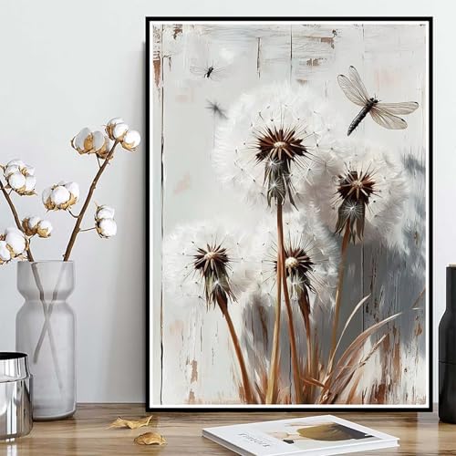 Diamond Painting Blume Diamond Painting XXL 50×70cm, 5D Crystal Art Libelle Muster DIY Runden Steine Vollbohrer Mosaik Bastelset Erwachsene für Zimmer Deko Wohnzimmer, Geschenke für Frauen -ly25082P8 von LUOLYYEI