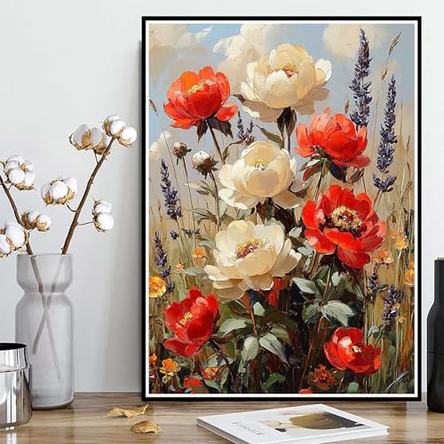 Diamond Painting Blume Diamond Painting XXL 60×80cm, 5D Crystal Art Blumen Muster DIY Runden Steine Vollbohrer Mosaik Bastelset Erwachsene für Zimmer Deko Wohnzimmer, Geschenke für Frauen -ly250826L von LUOLYYEI