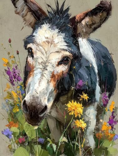 Diamond Painting Erwachsene, Diamond Painting Esel Crystal Art Blume Muster 5D DIY Diamant Malerei Cross Stitch Stickerei Basteln Erwachsene Set für Deko Wohnzimmer, Geschenke 100x135cm -ly25082X3 von LUOLYYEI