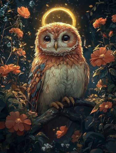 Diamond Painting Erwachsene, Diamond Painting Eule Crystal Art Blume Muster 5D DIY Diamant Malerei Cross Stitch Stickerei Basteln Erwachsene Set für Deko Wohnzimmer, Geschenke 40x50cm -ly2508211 von LUOLYYEI
