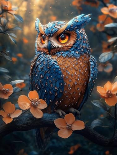 Diamond Painting Erwachsene, Diamond Painting Eule Crystal Art Blume Muster 5D DIY Diamant Malerei Cross Stitch Stickerei Basteln Erwachsene Set für Deko Wohnzimmer, Geschenke 40x50cm -ly25082MV von LUOLYYEI