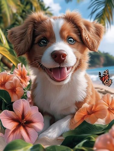 Diamond Painting Erwachsene, Diamond Painting Hund Crystal Art Blume Muster 5D DIY Diamant Malerei Cross Stitch Stickerei Basteln Erwachsene Set für Deko Wohnzimmer, Geschenke 40x50cm -ly250829D von LUOLYYEI