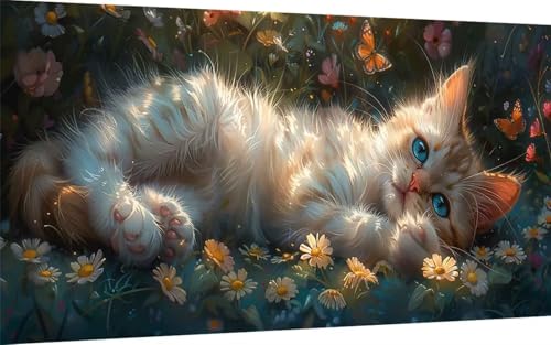 Diamond Painting Erwachsene, Diamond Painting Katze Crystal Art Chrysantheme Muster 5D DIY Diamant Malerei Cross Stitch Stickerei Basteln Erwachsene Set für Deko Wohnzimmer 40x80 cm -ly2507QED4G von LUOLYYEI